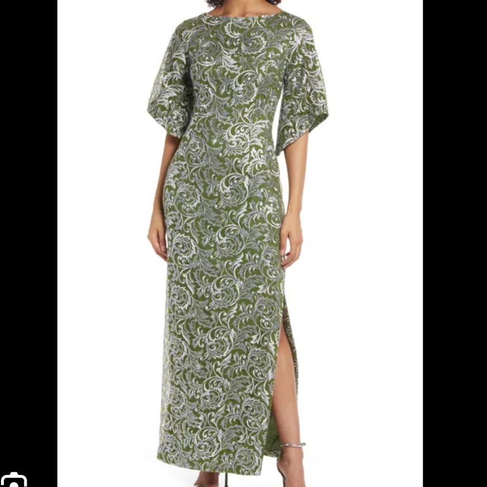 JS Collections Green Gown with Silver Accents
